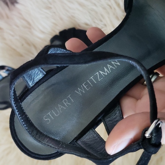 Stuart Weitzman stappy chunky suede leather heel black size 7 - Picture 3 of 8